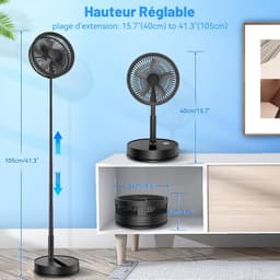 Statiefventilator - Vloerventilator - Zomerkoeling - Staande ventilator - Koeling woonkamer - Hittebestrijding - Verstelbare ventilator - Ventilator met afstandsbediening - Stille ventilator - Draaibare ventilatorkop - Verfrissing binnenlucht - Zwart — thumbnail 4