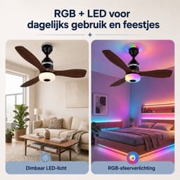 Rosnek Ventilatorlamp Plafond 61 cm - Plafondventilator met Verlichting en Muziekfunctie - RGB LED Lamp - Bluetooth Plafondventilator - Dimbaar - 2000 Lumen - Smart Remote - 3 Snelheden - Voor Slaapkamer/Kinderkamer — thumbnail 4