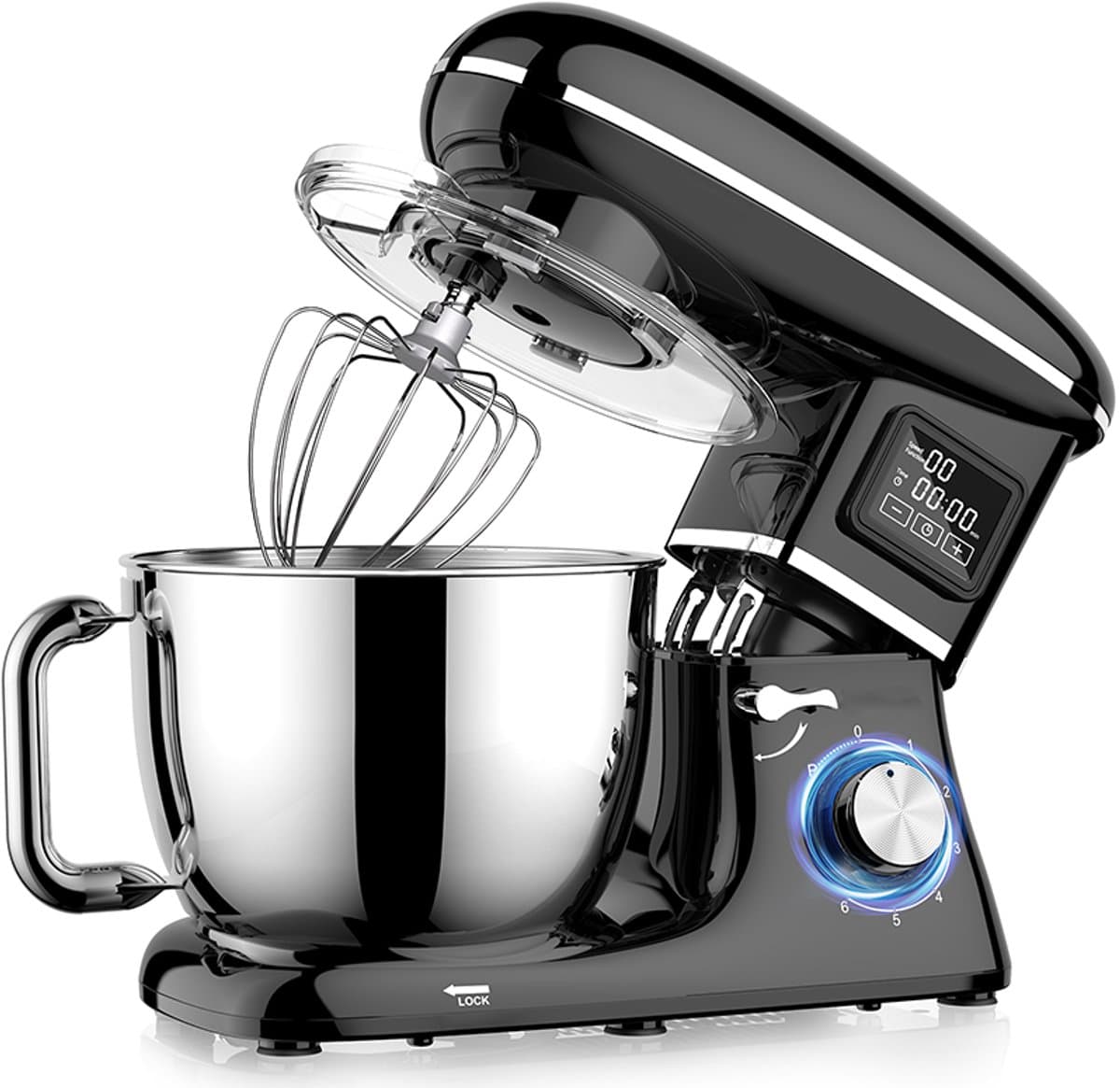 SHANNA Digitale Keukenmachine – 1600W Zuiver Koper – Standmixer – Bakmachine - 6,2L RVS Mengkom – Met LCD Timer, Deeghaak, Garde en Complete Bakaccessoires – Zwart — afbeelding 1