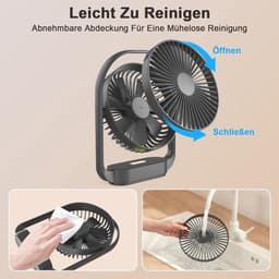 Solvix tafel ventilator geluidloos - Draadloze Tafelfan - Zwart - 4000mAh Batterij - 4 Snelheden - Voor Thuis, Kantoor en Reizen — thumbnail 3