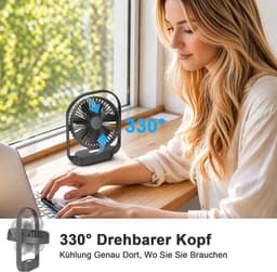Solvix tafel ventilator geluidloos - Draadloze Tafelfan - Zwart - 4000mAh Batterij - 4 Snelheden - Voor Thuis, Kantoor en Reizen — thumbnail 4