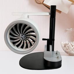 Bureauventilator met vliegtuigturbomotor, creatief bureaumodel met straalmotorturbofan, model met rode staartmotor voor slaapkamer, thuiskantoor, wit — thumbnail 2