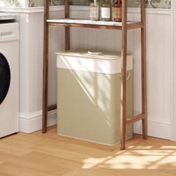 COVREO Wasmand 52x32x63 cm wit, bamboe 100 L met deksel en 2 vakken — thumbnail 5