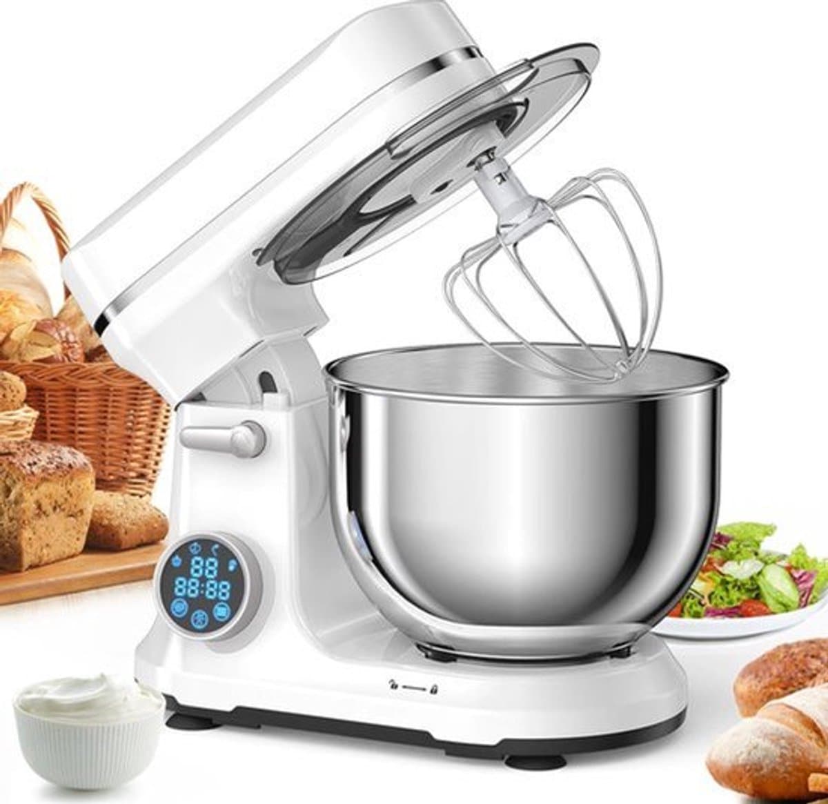 Keukenmixer - Keukenmachine - Foodprocessor - Keukenrobot - 1200W - OLED Touchscreen – 11 Snelheden – 5L RVS Mengkom – Elektrische Foodmixer - Wit — afbeelding 1
