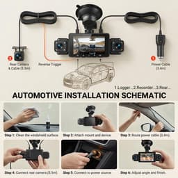 SnelShoppen - WiFi 4-kanaals dashcam auto 1080p 360° voor en achter met lusopname, G-sensor, nachtzicht, bewegingsdetectie, app-bediening, belichtings — thumbnail 4