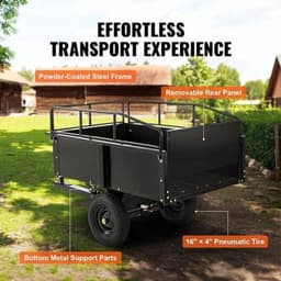 Tuinaanhangwagen - Utility Trailer - Dumpkar - Zwaar Uitgevoerd - met Afneembare Zijkanten - voor Rijden - Grasmaaier - Tractor - Ijzer - 200 x 76 x 76 cm - Zwart — thumbnail 4