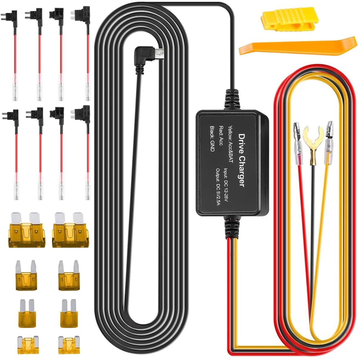 Bedradingsset voor dashcam - Onderspanningsbeveiliging - 12V/24V naar 5V - USB-C-aansluiting - Compact en draagbaar - Autostroomkabel — afbeelding 1