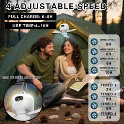 Draagbare plafondventilator voor op de camping - Kampeerfan - Met verlichting en afstandsbediening - USB - 3 windsnelheden - Plafondventilator met verlichting - Geschikt voor buitenactiviteiten, kamperen, kantoor en andere gelegenheden - Wit — thumbnail 5