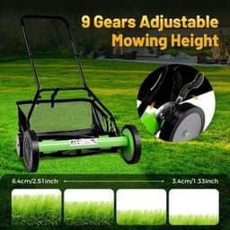 Handgrasmaaier – Handmaaier – Kooimesmaaier – Duwgrasmaaier – Gazonmaaier – 50,8 cm Maaibreedte – 9 Instelbare Maaihoogtes – 65-Mangaan Stalen Messen – Met Opvangzak – Groen — thumbnail 2