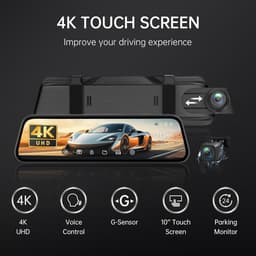 KZQ Dashcam met achteruitrijcamera 4K 10 inch IPS-touchscreen spiegelcamera voor auto voor en achter opname met voice control nachtzicht parkeerstand bewegingsdetectie incl 32GB SD-kaart — thumbnail 2