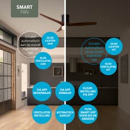 Varin® Smart Plafondventilator met verlichting - Ø 132cm - Zwart/Walnoot - LED CCT 18W - Super stil 20dB - 6 snelheden - Woonkamer - Slaapkamer - Tuya WiFi - App & Afstandsbediening — thumbnail 3