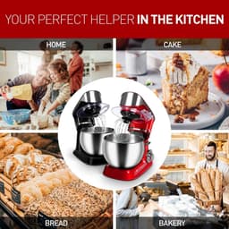 Keukenmachine - Mixer Bakken - Eten Bereiden - Gietijzeren Behuizing - 1900W - Rood — thumbnail 3