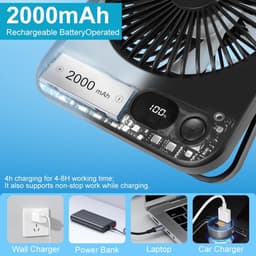 USB-bureauventilator, 2000 mAh USB-C oplaadbare tafelventilator, opvouwbare mini draagbare stille ventilatoren met LED-display, 180° verstelbare krachtige koeling, kleine ventilator voor kantoor — thumbnail 4