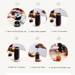 Draagbare Koffiezetter - French Press - Koffie Maken - Dubbelwandig Geïsoleerd - 320 ml - Zilverkleurig — thumbnail 2