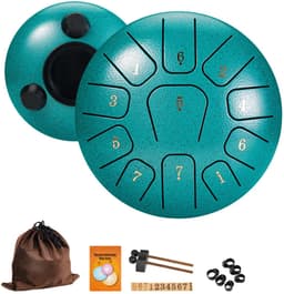 Lzwintrading Stalen Tongtrommel - 6 inch - 11 Tonen - Drum - Percussie - Stalen Instrument - Staaldruminstrument - Handpan Trommel met Stokken, Draagtas, Vingerbescherming - Handpalmtrommel voor Yoga, Meditatie, Muziekonderwijs , Cadeau - Malachiet — thumbnail 1