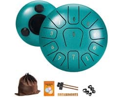 Lzwintrading Stalen Tongtrommel - 6 inch - 11 Tonen - Drum - Percussie - Stalen Instrument - Staaldruminstrument - Handpan Trommel met Stokken, Draagtas, Vingerbescherming - Handpalmtrommel voor Yoga, Meditatie, Muziekonderwijs , Cadeau - Malachiet