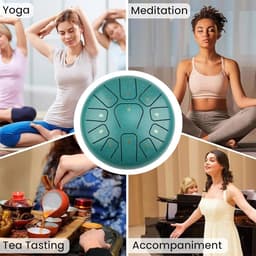 Lzwintrading Stalen Tongtrommel - 6 inch - 11 Tonen - Drum - Percussie - Stalen Instrument - Staaldruminstrument - Handpan Trommel met Stokken, Draagtas, Vingerbescherming - Handpalmtrommel voor Yoga, Meditatie, Muziekonderwijs , Cadeau - Malachiet — thumbnail 2