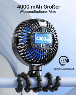Kinderwagen ventilator oplaadbaar – Stille tafelventilator – 360° draaibaar – 4000 mAh – Zwart — thumbnail 5