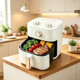Airfryer met grote capaciteit van 6 liter – Maakt gebruik van 3D-warmtecirculatietechnologie voor olievrij koken (wit) Afmetingen 22,5*22,5*26 cm — thumbnail 1