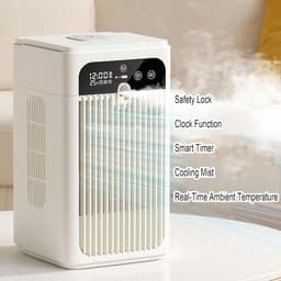 Draagbare airco met luchtbevochtiger – Persoonlijke verdampingskoeler met ventilator, timer, nevelstand, fluisterstille werking en oplaadbare accu (wit) – Geschikt voor slaapkamer, kantoor en camping — thumbnail 4
