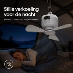 Lapamax Oplaadbare Hangventilator met Lamp - 8.000 mAh - 4 Snelheden - Afstandsbediening en Timer - Campingventilator voor Tent en Camper - Grijs - Ø 27 cm — thumbnail 3
