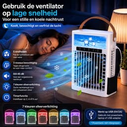 HomeGoodies - Airco - Aircooler - Mini airconditioner - Draagbaar - 7 Kleuren Nachtlamp - Voor Slaapkamer, Kantoor & Camper — thumbnail 4