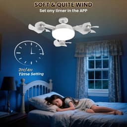 LED plafondlamp met ventilator, lamp met kleine ventilator, plafondventilator met verlichting, E27 plafondlamp met ventilator, voor woonkamer en slaapkamer, stil, timerfunctie, 3 snelheden — thumbnail 2