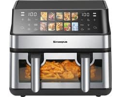 Sinaopus XXL Airfryer 8L – Kijkvenster – Met Dubbele Mand – 10 Kookprogramma’s – Onafhankelijke Snelle Opwarming – Geschikt voor Gezinnen – Eenvoudig te Reinigen – Capaciteit voor 4 tot 5 Personen
