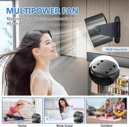 Bureauventilator, 5000mAh batterij, LED-display, 1-199 snelheden en 105° draaibare kop, krachtige luchtstroom, wandventilator voor kantoor, thuis, slaapkamer en keuken — thumbnail 3