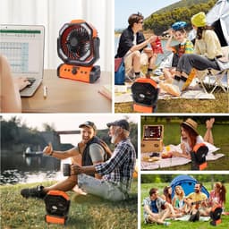 20000 mAh USB-campingventilator met LED-verlichting, draagbare oplaadbare bureau-/tentventilator met afstandsbediening en haak, 270° draaibare kop voor vissen en als windscherm. — thumbnail 2