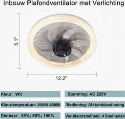 Plafondventilator met LED-verlichting - E27-fitting - LED-verlichting en afstandsbediening - Vier windsnelheden - Driekleurige dimfunctie - Plafondventilator met geïntegreerde verlichting — thumbnail 4