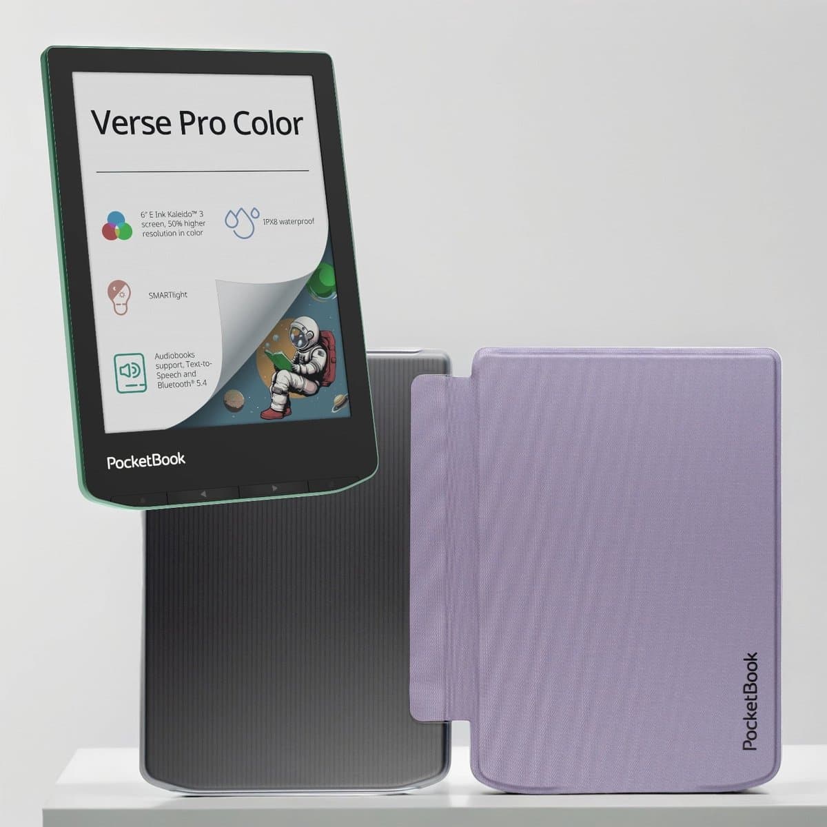 PocketBook Verse Pro Color e-reader Sage Glow – 6 inch – 16 GB – waterdicht + Transparant Paars hoesje – voordeelbundel — afbeelding 1