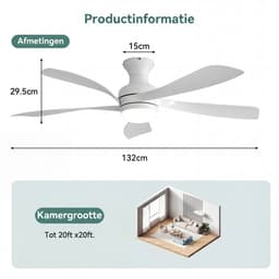 Plafondventilator Met Lamp - 5 ABS Bladen - Ø 132 cm - Dimbare lamp - Met Afstandsbediening - 6 ventilatorstanden - LED's Light - Wit — thumbnail 5