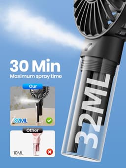 Draagbare vernevelingsventilator - Oplaadbare handventilator met 32 ml watertank - Mini handventilator voor verkoeling tijdens reizen, buitenactiviteiten, make-up en kamperen. — thumbnail 4