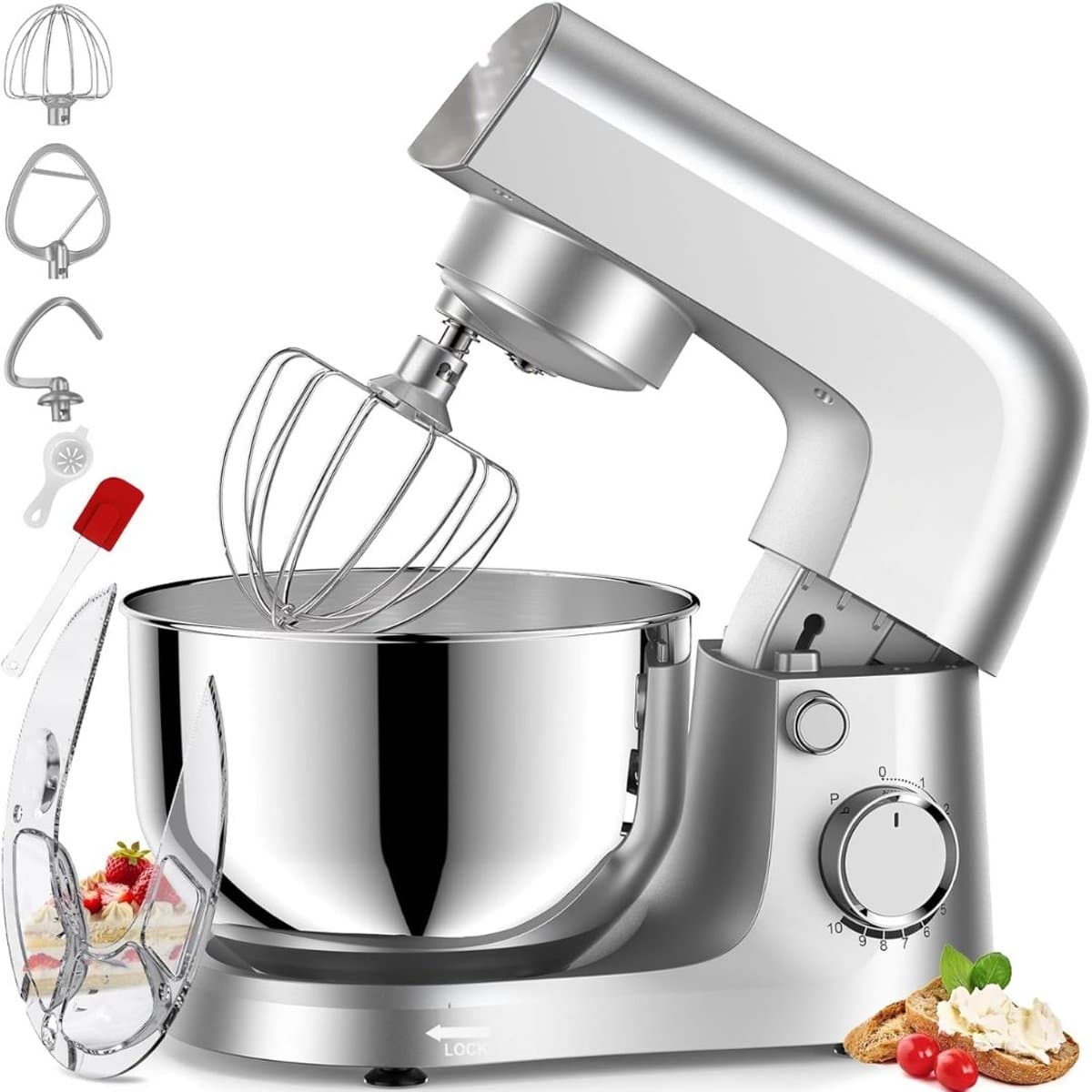SP® Deegmachine - Kneedmachine - Mixer met Kneedhaak - Zilver - 37cm x 24cm x 32cm — afbeelding 1