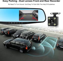 SnelShoppen - Podazz Dashcam Spiegel Voor en Achter, Full HD 1080P, 4,3 Inch, G-sensor, Auto Camera voor Veiligheid en Registratie — thumbnail 3