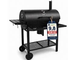 Houtskool BBQ - Smoker Barbecue XL - BBQ met Wielen - 70x37cm Grilloppervlak - Zijpanelen - Zwart