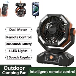Loushops - Ventilator - Ventilator staand - Campingventilator - Accuventilator - LED-verlichting - 8 Snelheden - Afstandsbediening — thumbnail 4