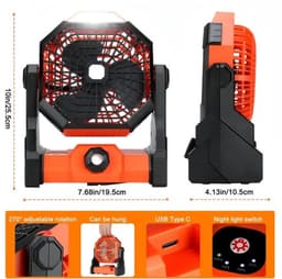 Draagbare campingventilator met instelbare LED-lichtstrip, ophanghaak, USB-oplaadbaar, ingebouwde 7800mAh-batterij. — thumbnail 4