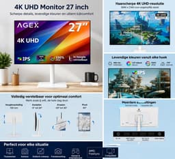 27 inch 4K UHD Monitor | IPS | In Hoogte Verstelbaar | HDMI & DisplayPort | 100% sRGB | Wit — thumbnail 2