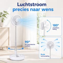 Opvouwbare Staande Ventilator – 7200 mAh – Afstandsbediening – Wit — thumbnail 3