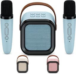 DUTCHPOWER Karaoke Set met 2 Draadloze Microfoons - Blauw - Bluetooth 5.3 Speaker - USB-C Oplaadbaar - LED Lichteffecten — thumbnail 1