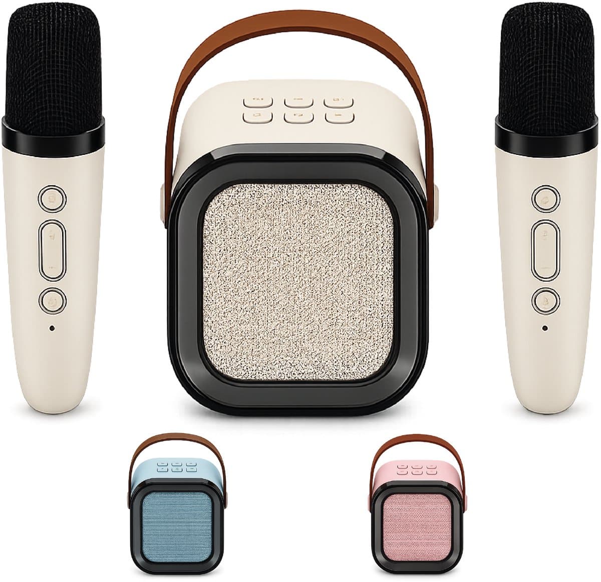 DUTCHPOWER Karaoke Set met 2 Draadloze Microfoons - Beige - Bluetooth 5.3 Speaker - USB-C Oplaadbaar - LED Lichteffecten — afbeelding 1