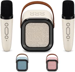 DUTCHPOWER Karaoke Set met 2 Draadloze Microfoons - Beige - Bluetooth 5.3 Speaker - USB-C Oplaadbaar - LED Lichteffecten — thumbnail 1