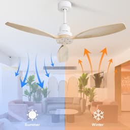 Plafondventilator 52 inch - zonder verlichting - massieve houten bladen - 6 snelheidsstanden - afstandsbediening - geschikt voor terras en woonkamer — thumbnail 4