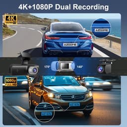 SnelShoppen - Dashcam Achteruitrijcamera 4K + 1080P, WiFi Dash Cam Zonder Draadloze Camera, Dag- en Nacht Recorder met 64G SD Kaart, Nachtzicht, G-Sen — thumbnail 1
