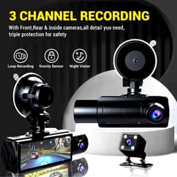 SnelShoppen - Car DVR Camera Voor- en Achter 1080P Nachtzicht, Triple Dashcam met 24U Parkeerstand, G-Sensor Bewegingsdetectie, Breedhoek Autorij Reco — thumbnail 5