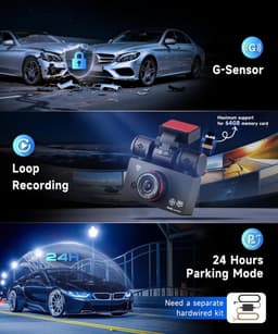 SnelShoppen - Dashcam 4*1080P met Wifi, 2K Auto Camera, 3-inch IPS Scherm, 24-Uur Parkeerbewaking, Nachtzicht, G-Sensor, 360-Graden Bescherming, Inclu — thumbnail 3