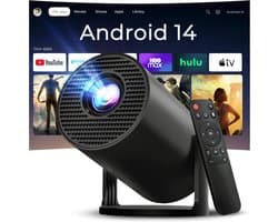SnelShoppen - Mini Projector 4K Video Projector Android 11 Bluetooth 5 WiFi 6 LYNCAST 1080p Draagbare Beamer voor Telefoon TV Stick HDMI PS5 iOS Perfe