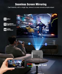 SnelShoppen - 4K Beamer met Google TV Stick, Native 1080P Projector, WiFi, Bluetooth, Autofocus, Trapeziumcorrectie, 15W Luidspreker voor Feesten, Cam — thumbnail 4